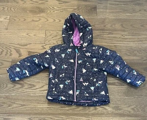 Cat & Jack Toddler Girls 4T Puffer Jacket Unicorn Print Hooded Winter Coat Navy - Picture 1 of 6