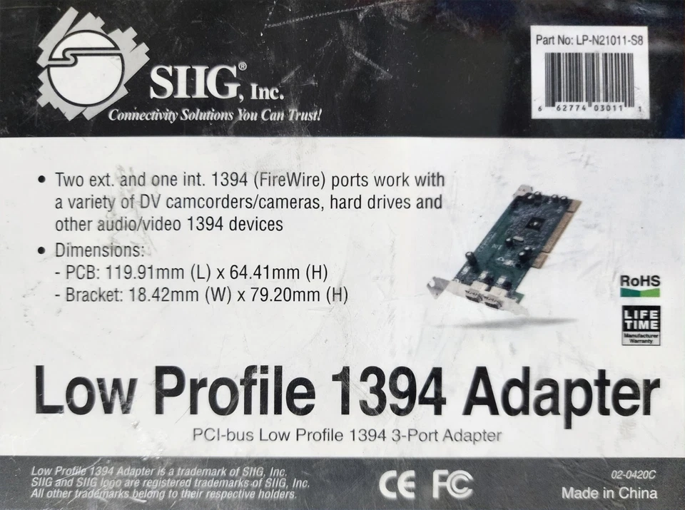 SIIG LP-N21011-S8 3 Port Low Profile 1394 FireWire Adapter Card SEALED FAST SHIP - Image 1 of 1