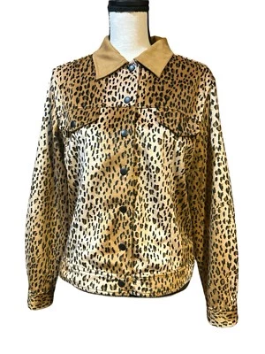 Chaqueta Bomber Rafaella Deportiva Estampado Leopardo A Presión Para Mujer Talla 10 Terciopelo De Colección Usada en Excelente Condición Foto 1 de 4