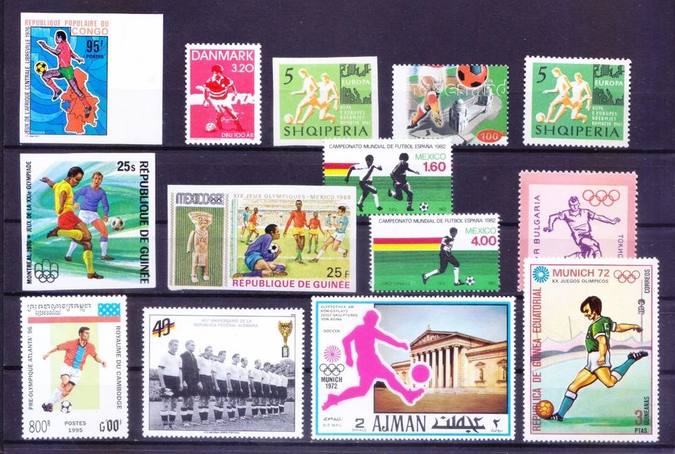 Football, Soccer, All Different 14 MNH Stamps, Olympics, LOT - Image 1 of 1