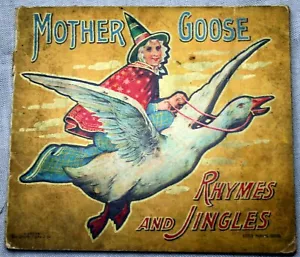 19th Century MOTHER GOOSE RHYMES AND JINGLES printed linen color lithographs - Picture 1 of 4