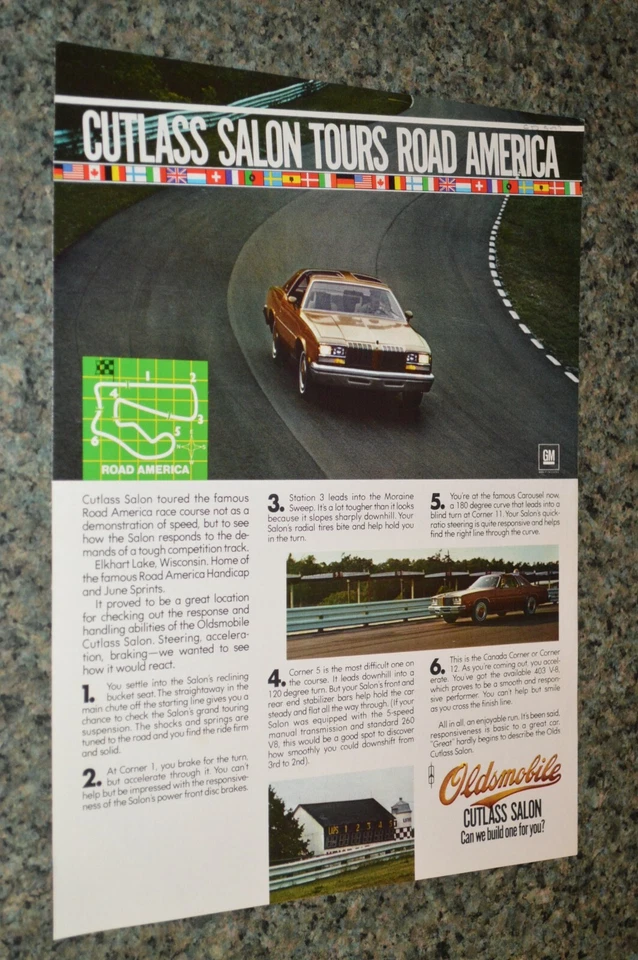 1977 OLDSMOBILE CUTLASS SALON T TOPS"ROAD AMERICA" ORIGINAL ADVERTISEMENT AD 77 - Image 1 of 1