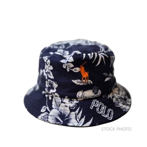 NEW! POLO RALPH LAUREN BUCKET HAT L/XL WHITE BLUE BEAR POLY FLORAL ALOHA -PONY - Picture 1 of 12