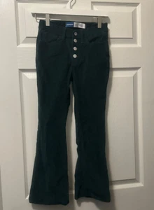 OLD NAVY Girl's High Rise Flare Deep Green Corduory Pants Size 10 - Picture 1 of 3