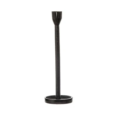 Tall Cast Iron Taper Candle Holder Elegant Slim 12 x 4 in Folk Art Antique Style - Image 1 of 4