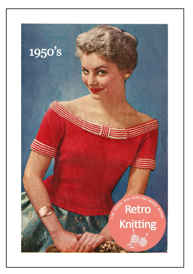  1950s Glamorous Off Shoulder Pin Up Sweater Knitting Pattern Copy - Image 1 of 1