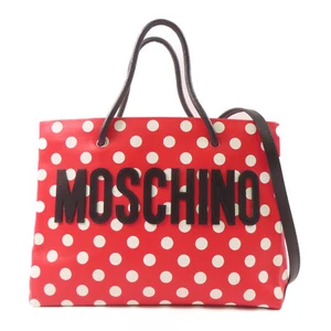 MOSCHINO Tote Bag Handbag 2 Way Shoulder Bag Calfskin Leather Red/White - Picture 1 of 20