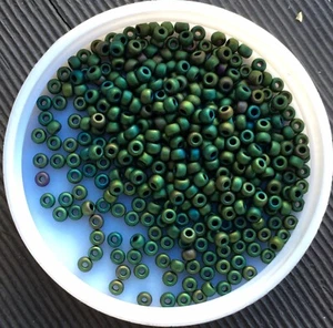 8/0 MIYUKI Japanese Seed Beads, Matt Metallic Dark Green (92066), 10g - Picture 1 of 1