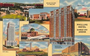 Postal de lino de colección Hotel Phillips Country Club, Airport Park Kansas City, MO - Imagen 1 de 2