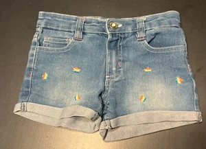 Limited Too Girl’s Size 6 Roll-Up Blue Jeans Shorts With Rainbow Gems & Pockets - Picture 1 of 14