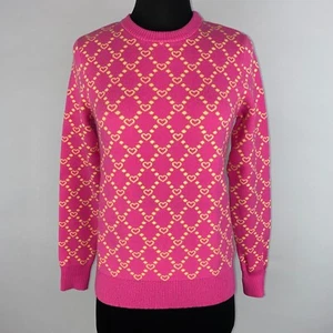 Shein Womens USA S / EUR S Pink Yellow Heart Pattern Long Sleeve Knit Sweater JU - Picture 1 of 12