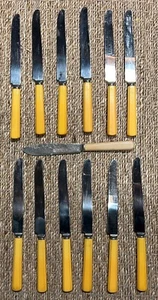 Vintage Bakelite Art Deco MCM Butterscotch Stainless Knife Flatware Lot (12) - Picture 1 of 1