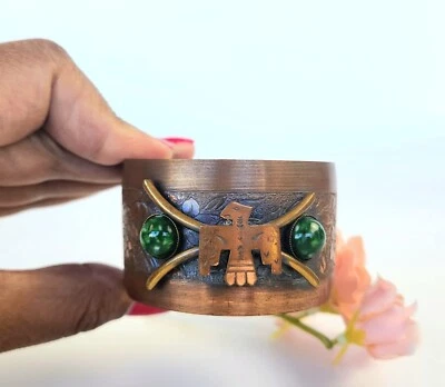 Brazalete vintage - pájaro trueno cobre/piedra turquesa verde  Foto 1 de 4