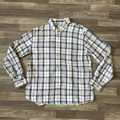 Cabela’s Flannel Button Down Shirt Men’s Large Blue White Plaid Heavyweight - Image 1 of 4