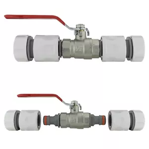 1/2" Garden Hose Pipe In line Tap Shut Off METAL Valve Fitting with 2 Connectors - Picture 1 of 5