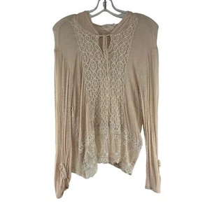 Maeve Women Pull Over Top Sz L Peach Hooded Feminine Romantic Lace Fairy Dainty - Picture 1 of 5