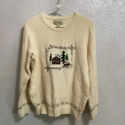 Suéter Cabelas Para Mujer S Reg Marfil Tejido Pullover Bordado Cabincore Alce De Colección Foto 1 de 4