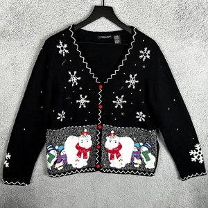 Vintage Christmas Cardigan Sweater Heavyweight Knit Women's Size Large Snowman - Picture 1 of 5