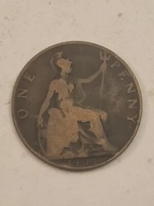 ANTIQUE 1904 Great Britain One Penny Bronze Coin King Edward VII *AB03* - Picture 1 of 2