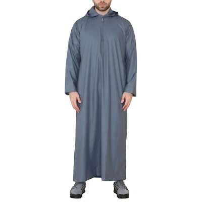 Túnica Jubba Islámica Saudí Para Hombre Gris Con Capucha Kaftan Jubbah Robe Eid - Imagen 1 de 4