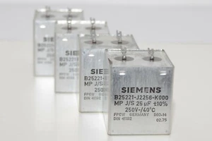 Quad of Siemens MP J/S Capacitor B25221 for Klangfilm Amps, 25 MFD / 250 V, NOS - Picture 1 of 9