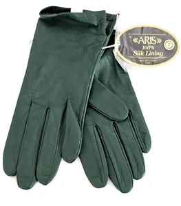 Aris Vintage 100 % Seide gefütterte weiche 48674 Fores/grüne Lederhandschuhe 8" Größe 7-NEU - Bild 1 von 8