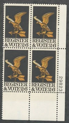 US. 1344. 6c. Register And Vote Issue. Plate Block of 4. MNH. 1968 - Image 1 of 2