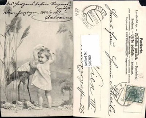 570280,Tolle AK Kind m. Storch Humor Scherz - Picture 1 of 1