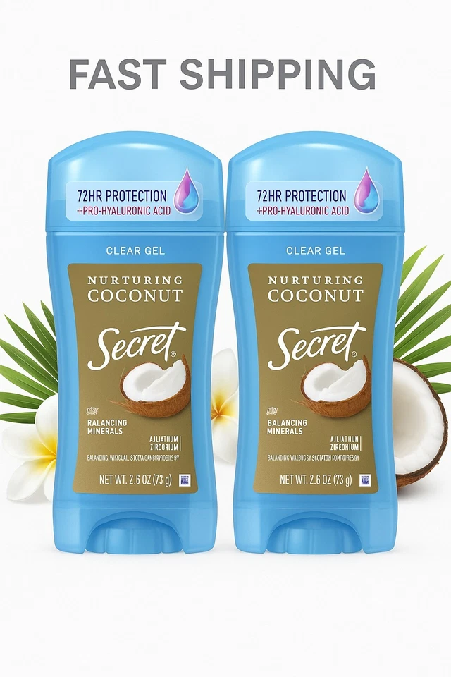 2 Secret Coconut Antiperspirant 48 HR Clear GEL Deodorant for Woment 2.6 Oz Each