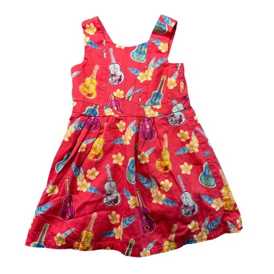 Oshkosh Dress Toddler Girls 4T Red Cotton Summer Vacation Guitar Hawaiian Floral - Image 1 of 4