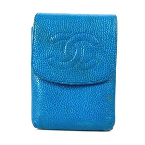 CHANEL Zigarettenetui Etui CC Coco Mark A13511 Caviar Skin blau gebraucht aus Japan - Bild 1 von 12