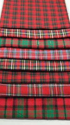 Christmas Primitive Red Green Tartan Plaid Homespun Quilt Craft Fabric Scrap Lot - Image 1 of 3