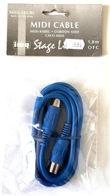 IMG Stage Line MIDI-182/BL 6 Feet MIDI DIN 5 Pin Cable Male to Male PROFI Cord - Immagine 1 di 4