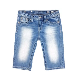 Miss Me Girls Shorts Size 16 Bermuda Fleur de lis Bling Light Wash YK5967M4 - Picture 1 of 9