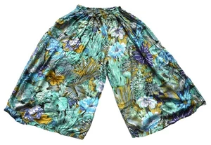 Womens Vintage Culottes Shorts 80s Wide Leg Tropical Print Retro Boho Indie 6 - Picture 1 of 2