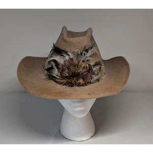 Vintage Mens sz 7 John Stetson 4X Beaver XXXX Feathered Cowboy Western Hat - Picture 1 of 9