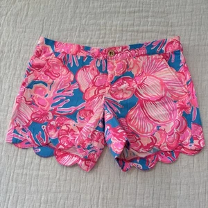Lilly Pulitzer Pink & Blue Buttercup Scalloped hem Shorts Size 6 - Picture 1 of 8