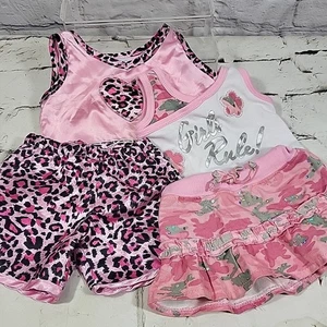 Build A Bear Clothing Lot Girls Matching Outfits Pink Cheetah Jammies Camo Skirt - Picture 1 of 7