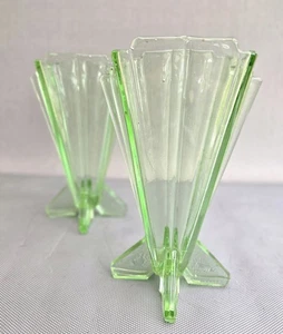 Pair of Stolzle Green Glass Art Deco Vases  - Picture 1 of 12