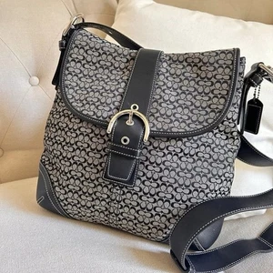 Y2K Vintage Coach schwarz Signatur Soho Jacquard Klappe Handtasche Schultertasche F3K-6376 - Bild 1 von 12