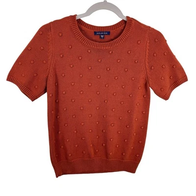 Skies Are Blue Orange Cotton Blend Short Sleeve Textured Pullover Sweater Size M - Image 1 of 4