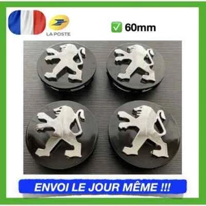 4 X LOGO EMBLÈME Insigne PEUGEOT 60 mm NOIR Cache moyeu jante Centre de roue - Picture 1 of 5