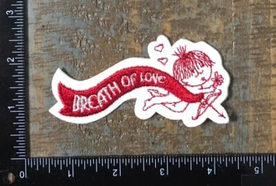 Parche bordado vintage BREATH OF LOVE Cupido flecha corazones palo/coser años 70 Foto 1 de 2