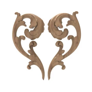 Pair Acanthus Leaves Wood Carved Baroque Applique Floral Ornament Furniture 8.6" - Picture 1 of 3