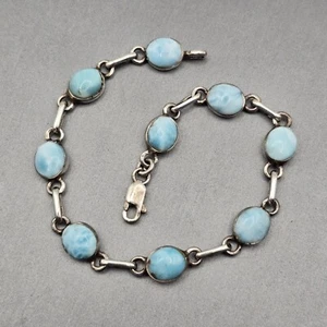 Vintage Sterlingsilber & ovale Lünette Set natürliches Larimar Armband 7,5" Tennis Link - Bild 1 von 11