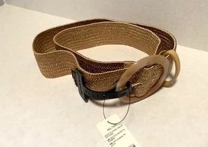 New Chicos Womens Sz M L Resin Buckle Stretch Natural Belt Wicker Straw - Imagen 1 de 5