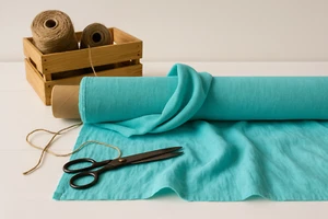 Aqua Blue Cotton-Linen Fabric by the Yard – Ideal for Sewing, Apparel & Crafts - Picture 1 of 10