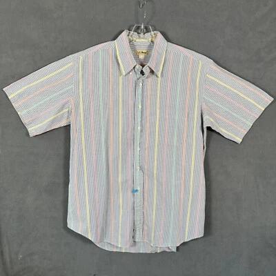 LL Bean Mens Searsucker Stripe Shirt XL Tall Striped Vintage Made in USA 80's - Image 1 of 4