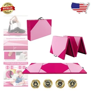 Stylish 4x10 Folding Exercise Mat in Rose Red - Perfect for Home Gym and Kids - Picture 1 of 11
