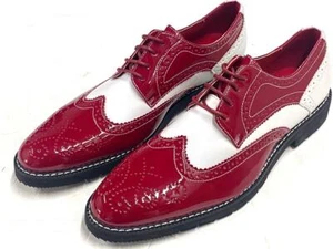 MENS BROGUE PATENT GANGSTER ROUNDED LEATHER, HIP HOP, SPAT PARTY SHOES SZ 6-12 - Picture 1 of 18